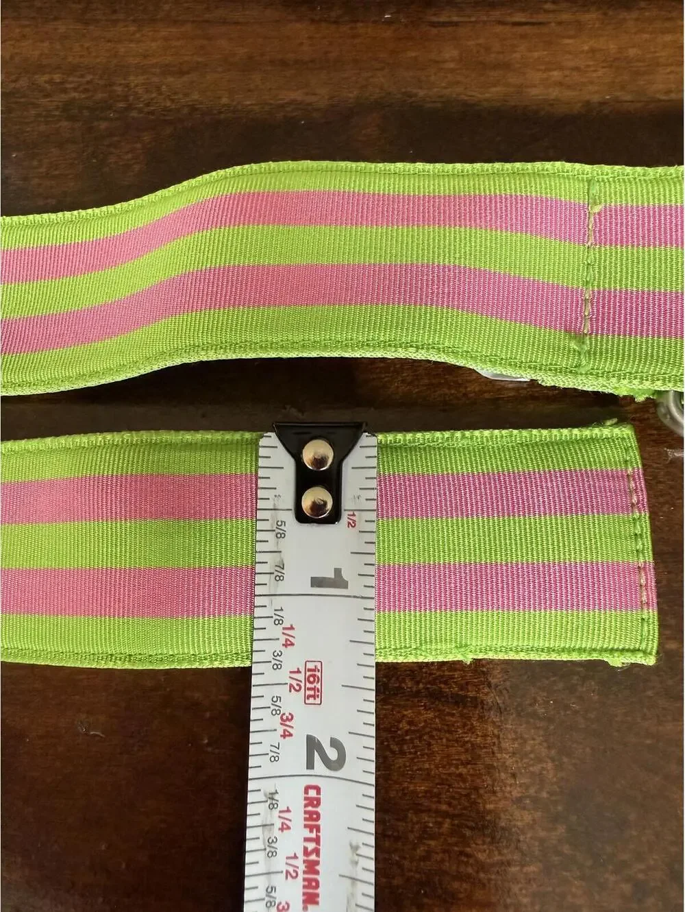 J.Crew Neon Green and Pink Striped Webbing Belt with Double Ring Closure - Picture 4 of 5